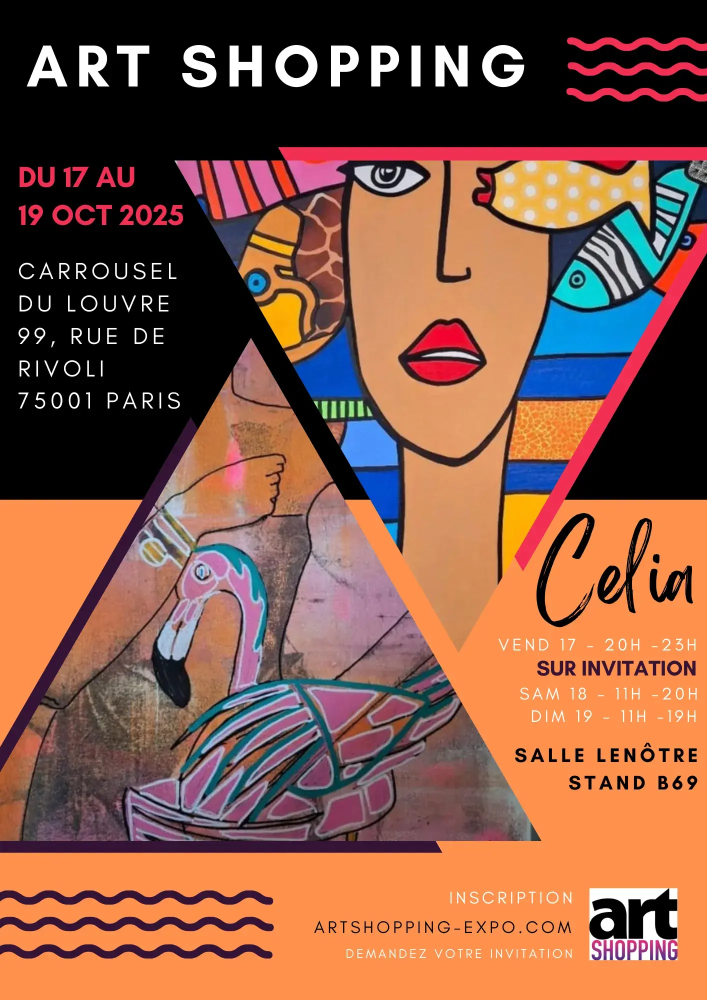 Exposition au Carrousel du Louvre à Paris : Art shopping Expo Paris Celia F du 17 au 19 octobre 2025, au Carrousel du Louvre, 99 rue de Rivoli, 75001 Paris
